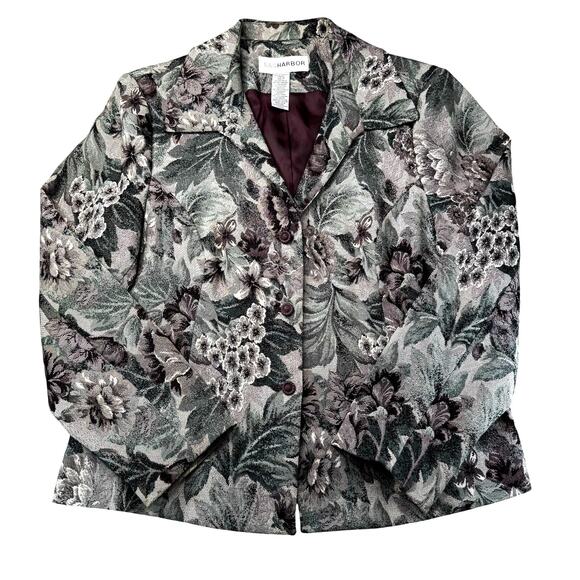 Sag Harbor 90s Boxy Tapestry Blazer Jacket Floral Purple Green Womens Sz 16 - Picture 2 of 9